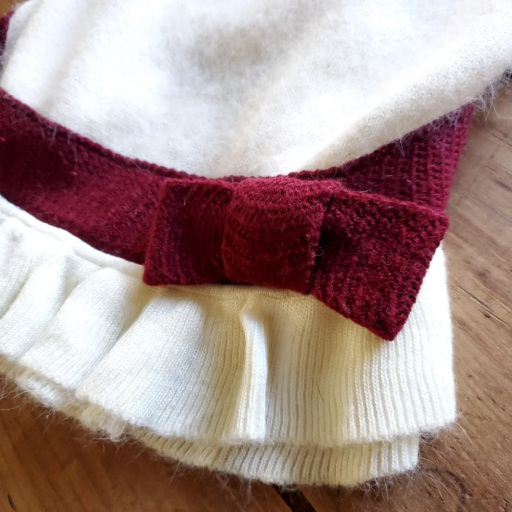 Frou Frou Holiday Dog Outfit Cream and Red Sweater with Ruffle trim